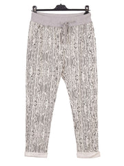 Italian Broken Stripe Printed Cotton Joggers - Black