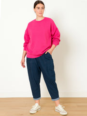 Italian Front Pockets Detail Cotton Trousers - Dark Denim