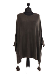 Italian Batwing Tassels Poncho - khaki