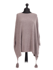 Italian Batwing Tassels Poncho - Mocha