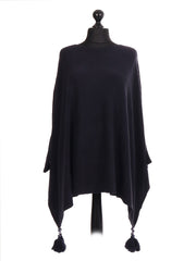 Italian Batwing Tassels Poncho - Navy