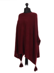 Italian Batwing Tassels Poncho - Wine