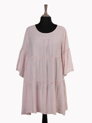 Italian Bell Sleeves Tiered Smock Top - Baby Pink