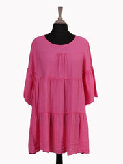 Italian Bell Sleeves Tiered Smock Top - Cerise