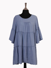 Italian Bell Sleeves Tiered Smock Top - Denim