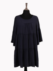 Italian Bell Sleeves Tiered Smock Top - Navy