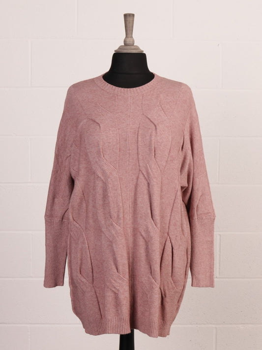 Italian Cable Knitted Batwing Jumper - Baby Pink