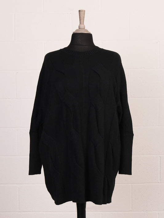 Italian Cable Knitted Batwing Jumper - Black