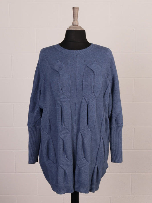 Italian Cable Knitted Batwing Jumper - Denim