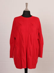 Italian Cable Knitted Batwing Jumper - Red