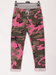 Italian Camouflage Print Cotton Trousers - Cerise