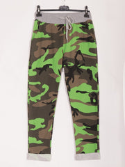 Italian Camouflage Print Cotton Trousers - Green