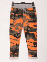 Italian Camouflage Print Cotton Trousers - Orange