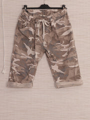 Italian Camouflage Print Knee Length Magic Shorts - Beige