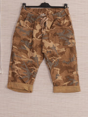 Italian Camouflage Print Knee Length Magic Shorts - Camel