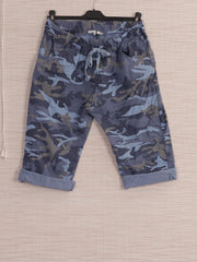 Italian Camouflage Print Knee Length Magic Shorts - Denim