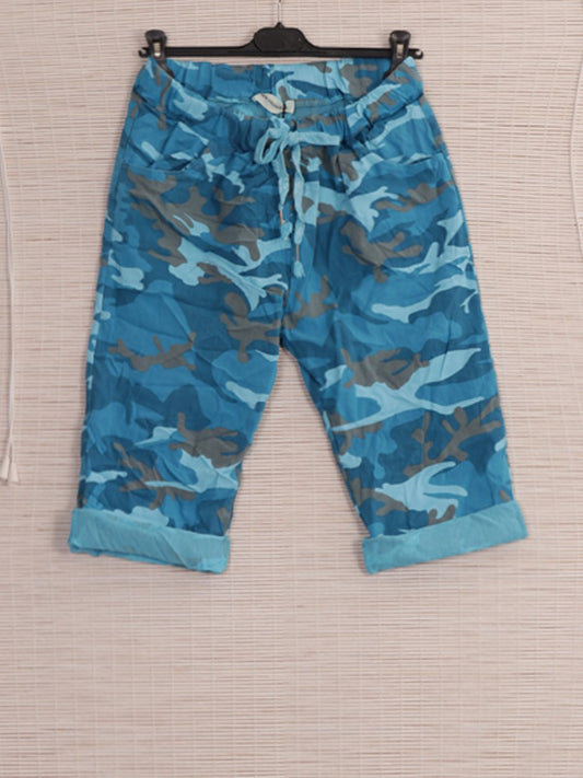 Italian Camouflage Print Knee Length Magic Shorts - Turquoise