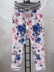 Italian Cherry Blossom Printed Cotton Trousers - White