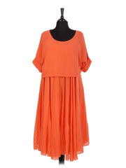 Italian Cotton 2 Piece Flare Maxi Dress with Shrug Top - Orange
