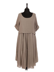 Italian Cotton 2 Piece Flare Maxi Dress with Shrug Top - Mocha
