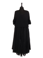 Italian Cotton 2 Piece Flare Maxi Dress with Shrug Top - Black