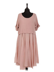Italian Cotton 2 Piece Flare Maxi Dress with Shrug Top - Baby Pink