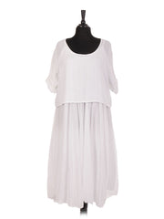 Italian Cotton 2 Piece Flare Maxi Dress with Shrug Top - White