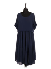 Italian Cotton 2 Piece Flare Maxi Dress with Shrug Top - Navy