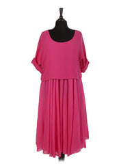 Italian Cotton 2 Piece Flare Maxi Dress with Shrug Top - Cerise