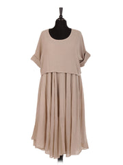 Italian Cotton 2 Piece Flare Maxi Dress with Shrug Top - Beige