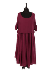 Italian Cotton 2 Piece Flare Maxi Dress with Shrug Top - Wine