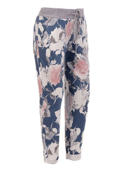 Italian Made Floral Print Cotton Trousers - Denim