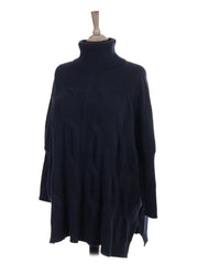 Italian Cowl Neck Cable Knit Batwing Jumper - Navy