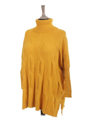 Italian Cowl Neck Cable Knit Batwing Jumper - Mustard