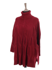 Italian Cowl Neck Cable Knit Batwing Jumper - Wine