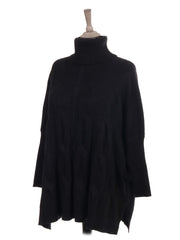 Italian Cowl Neck Cable Knit Batwing Jumper - Black