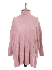 Italian Cowl Neck Cable Knit Batwing Jumper - Baby Pink