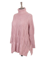 Italian Cowl Neck Cable Knit Batwing Jumper - Baby Pink