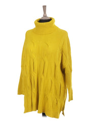 Italian Cowl Neck Cable Knit Batwing Jumper - Yellow