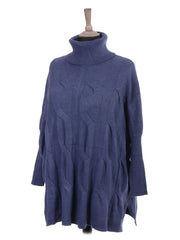 Italian Cowl Neck Cable Knit Batwing Jumper - Denim