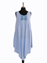 Italian Crochet Detail Handkerchief Hem Dress with Pockets - Ice Blue