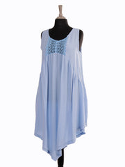 Italian Crochet Detail Handkerchief Hem Dress with Pockets - Ice Blue