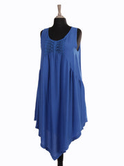 Italian Crochet Detail Handkerchief Hem Dress with Pockets - Royal Blue
