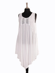 Italian Crochet Detail Handkerchief Hem Dress with Pockets - White