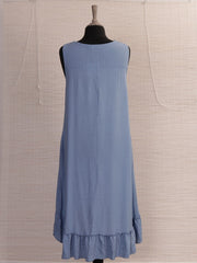 Italian Crochet Neck Frilled Hem Detail Dip Hem Dress - Denim