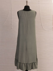 Italian Crochet Neck Frilled Hem Detail Dip Hem Dress - Khaki