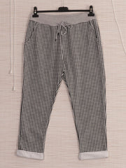 Italian Dogtooth Printed Cotton Trousers - White