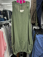 Italian Elasticated Hem Linen Lagenlook Dress - Khaki