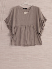 Italian Frilled Sleeves Linen Batwing Top - Mocha