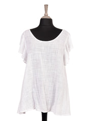 Italian Frilled Sleeves Smocked Back Flared Top - White